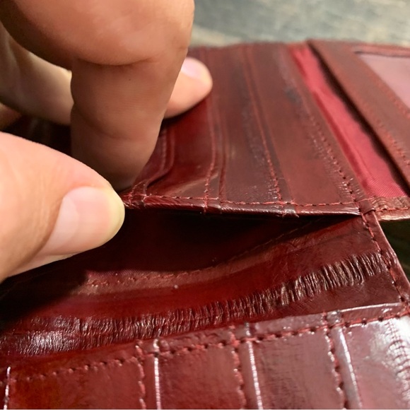 Authentic Alligator Skin Eel Lined Bifold Leather Wallet Cognac Made In USA - Picture 12 of 15